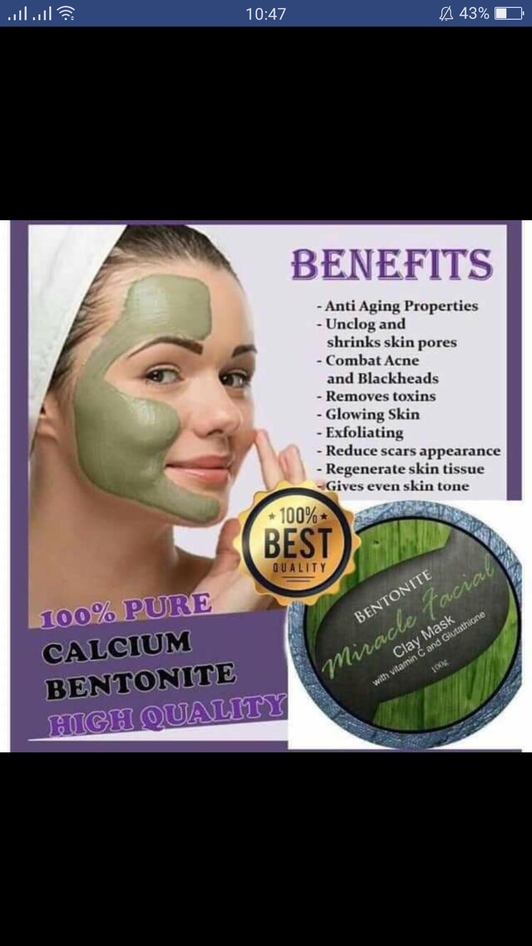 Big Promo (BUY 1 TAKE 2 ) Bentonite Miracle Facial Clay Mask With Vitamin C And Glutathione